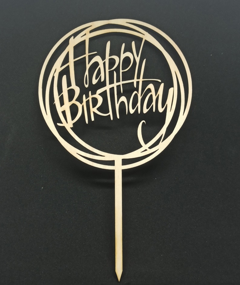 طرح تزیین کیک تولدت مبارک مناسب برای استفاده در دستگاه های cnc چوب و cnc لیزر - laser cut decor happy birthday cake topper cdr file