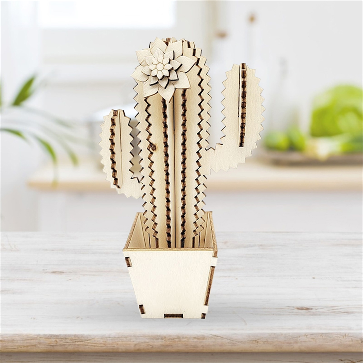طرح پازل چوبی سه بعدی طرح کاکتوس مناسب برای استفاده در دستگاه های cnc چوب و cnc لیزر - laser cut cactus 3d wooden puzzle cdr file