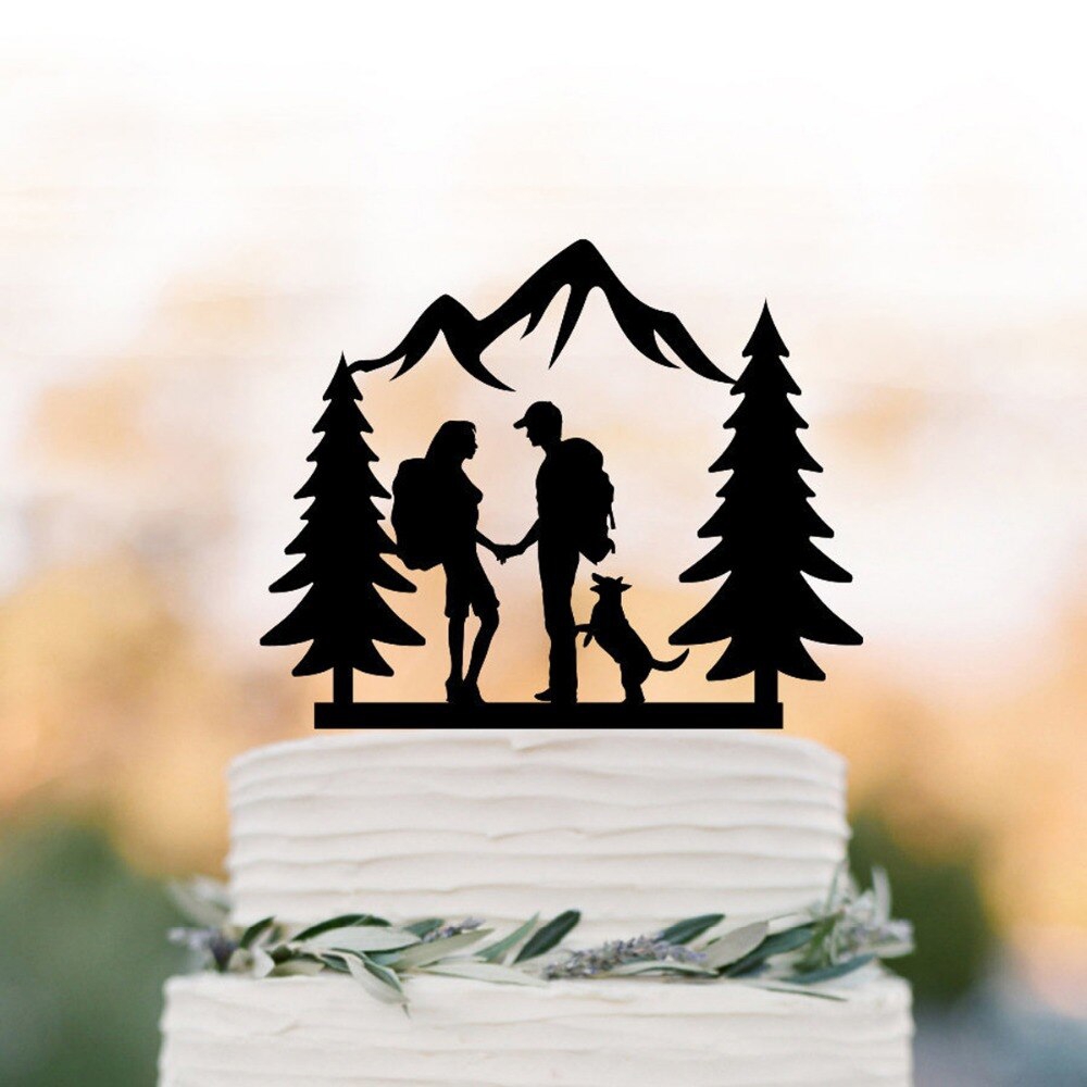 طرح رویه کیک عروسی و زوج های جوان مناسب برای استفاده در دستگاه های cnc چوب و cnc لیزر - laser cut hiking wedding couple cake topper cdr file