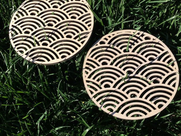 طرح سیگایها تریوت چوبی مناسب برای استفاده در دستگاه های cnc چوب و cnc لیزر - wooden trivet seigaiha dxf file