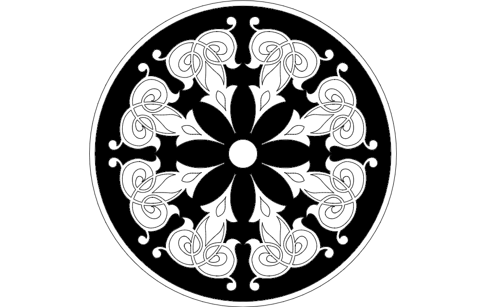طرح گل گرد مناسب برای استفاده در دستگاه های cnc چوب و cnc لیزر - round floral design dxf file