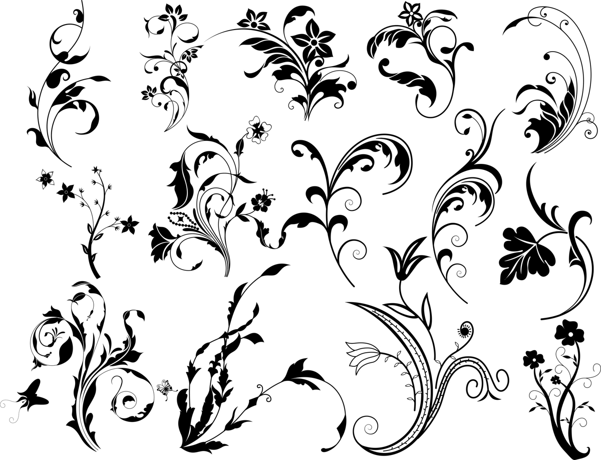 طرح فایل وکتور مجموعه گل‌های چرخشی مناسب برای استفاده در دستگاه های cnc چوب و cnc لیزر - swirl floral vectors set ai file