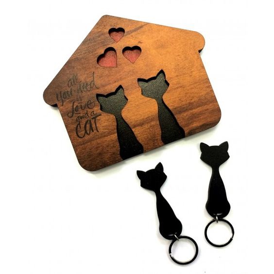 طرح جاکلیدی به شکل گربه مناسب برای استفاده در دستگاه های cnc چوب و cnc لیزر - cat shaped key holder cdr file