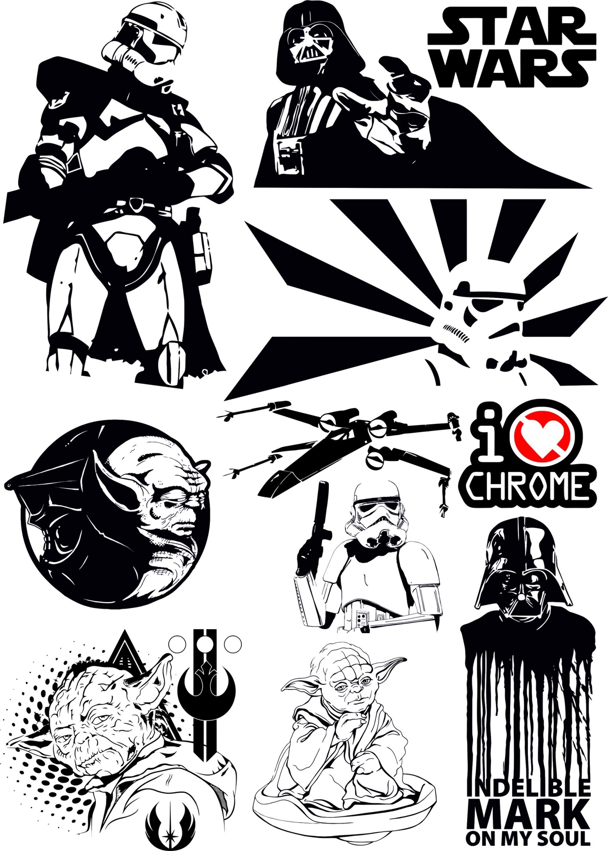 طرح مجموعه وکتورهای جنگ ستارگان مناسب برای استفاده در دستگاه های cnc چوب و cnc لیزر - star wars vectors pack cdr file