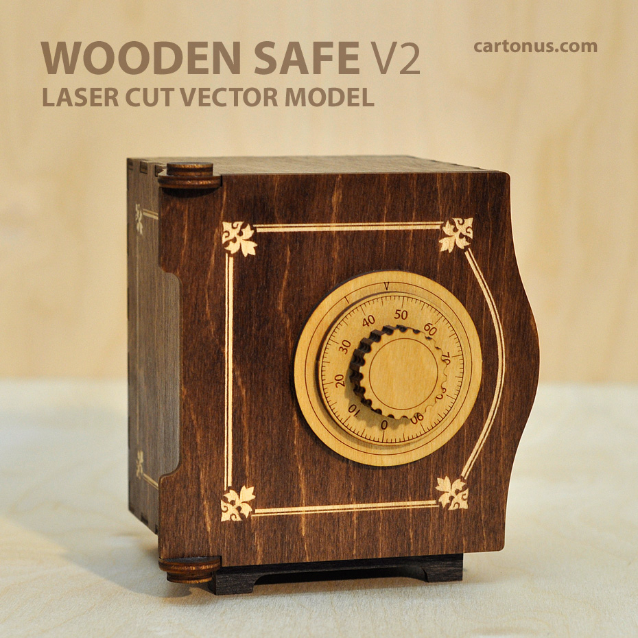 طرح گاوصندوق چوبی مدل v2 مناسب برای استفاده در دستگاه های cnc چوب و cnc لیزر - wooden safe v2 laser cut cdr file