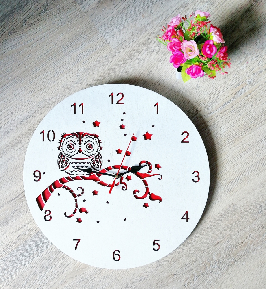 طرح ساعت دیواری تزئینی طرح جغد مناسب برای استفاده در دستگاه های cnc چوب و cnc لیزر - laser cut decorative owl wall clock cdr file