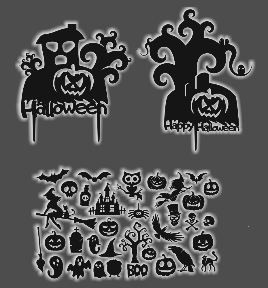 طرح مجموعه جشن هالووین مناسب برای استفاده در دستگاه های cnc چوب و cnc لیزر - laser cut halloween party collection cdr file