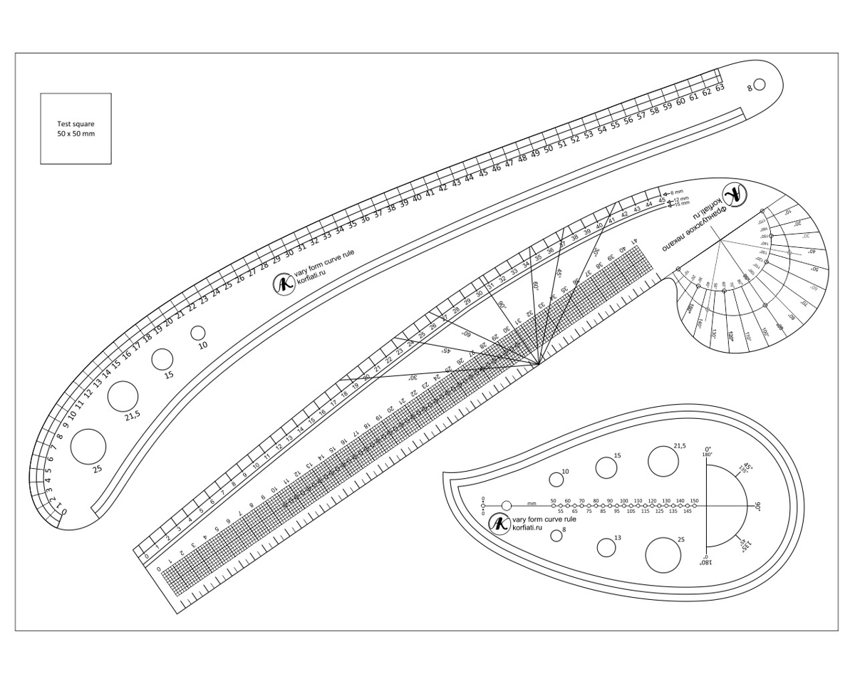 طرح خط کش خیاطی مناسب برای استفاده در دستگاه های cnc چوب و cnc لیزر - laser cut sewing ruler tailor set cdr file