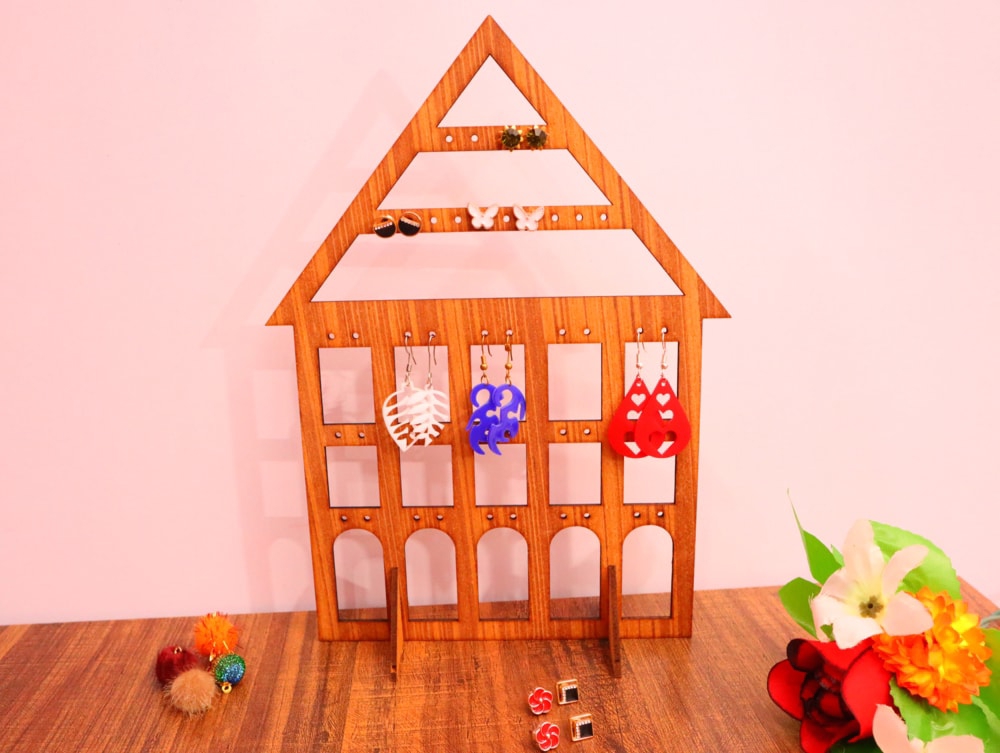 طرح سه بعدی پایه گوشواره مناسب برای استفاده در دستگاه های cnc چوب و cnc لیزر - laser cut earring stand plywood 3mm cdr file