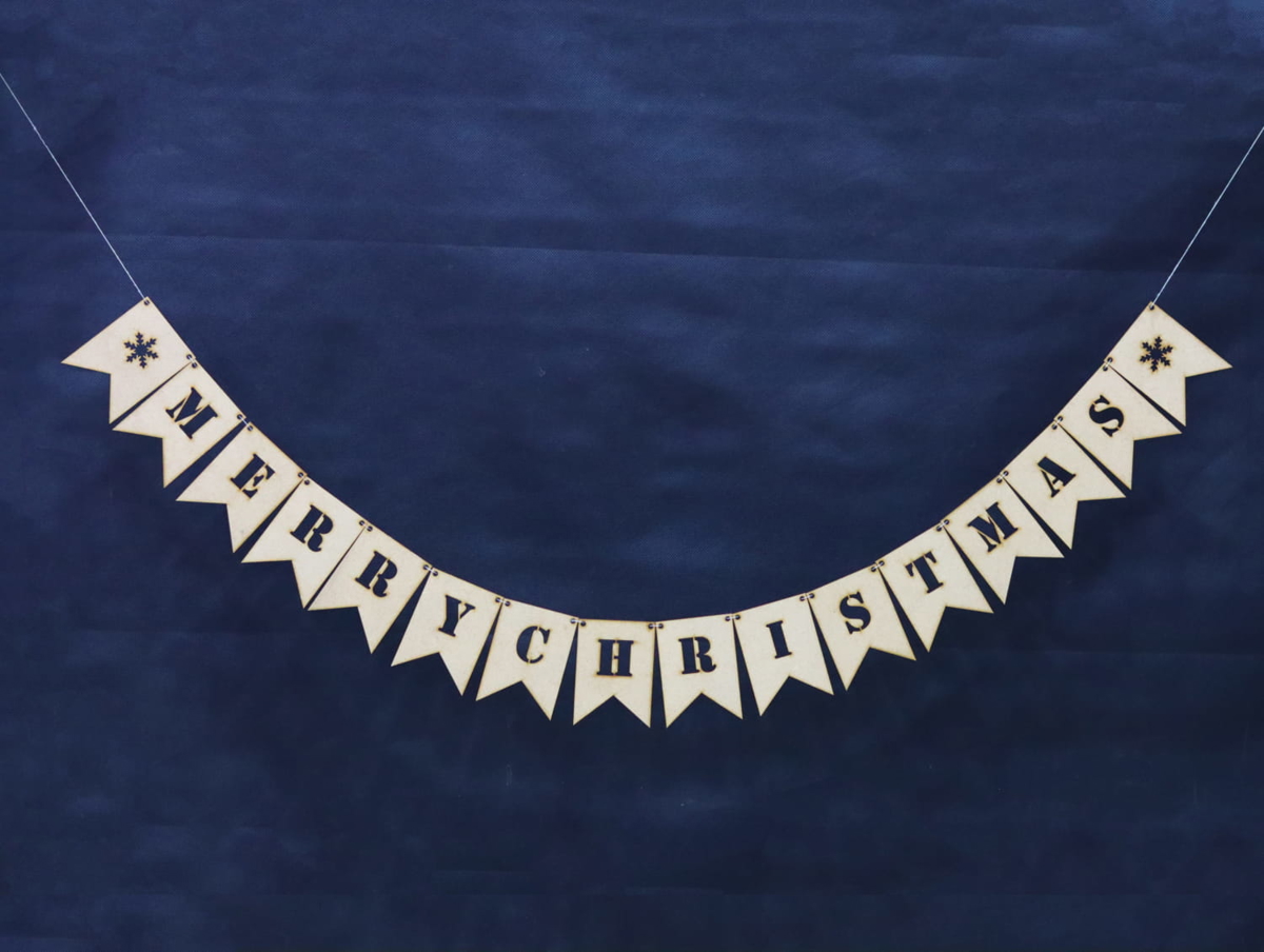 طرح روبان کریسمس مناسب برای استفاده در دستگاه های cnc چوب و cnc لیزر - laser cut merry christmas bunting decoration cdr file