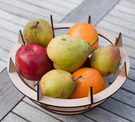 طرح کاسه میوه با ضخامت ۴ میلی‌متر مناسب برای استفاده در دستگاه های cnc چوب و cnc لیزر - laser cut fruit bowl 4mm cdr file