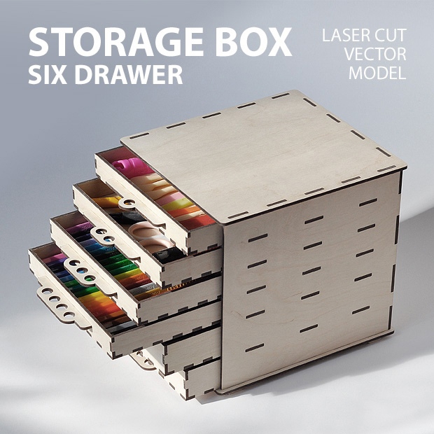 طرح جعبه نگهداری وسایل با کشو مناسب برای استفاده در دستگاه های cnc چوب و cnc لیزر - laser cut storage box with drawers cdr file