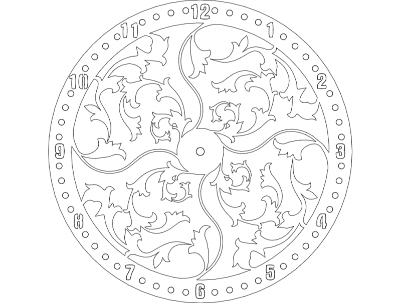 طرح گل ساعت مناسب برای استفاده در دستگاه های cnc چوب و cnc لیزر - clock floral design dxf file