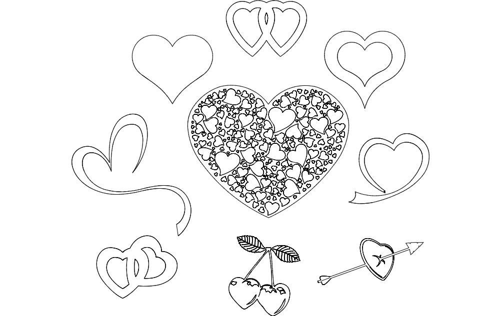 طرح قلب های روز ولنتاین مناسب برای استفاده در دستگاه های cnc چوب و cnc لیزر - valentines day hearts dxf file