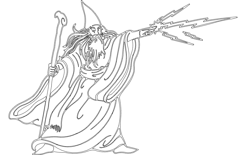 طرح شبح جادوگر مناسب برای استفاده در دستگاه های cnc چوب و cnc لیزر - wizard silhouette dxf file