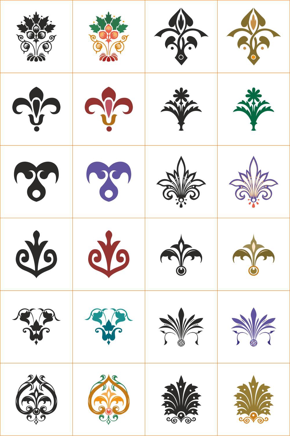 طرح مجموعه وکتور تزئینات گلدار، مناسب برای استفاده در دستگاه های cnc چوب و cnc لیزر - floral vector ornaments set cdr file