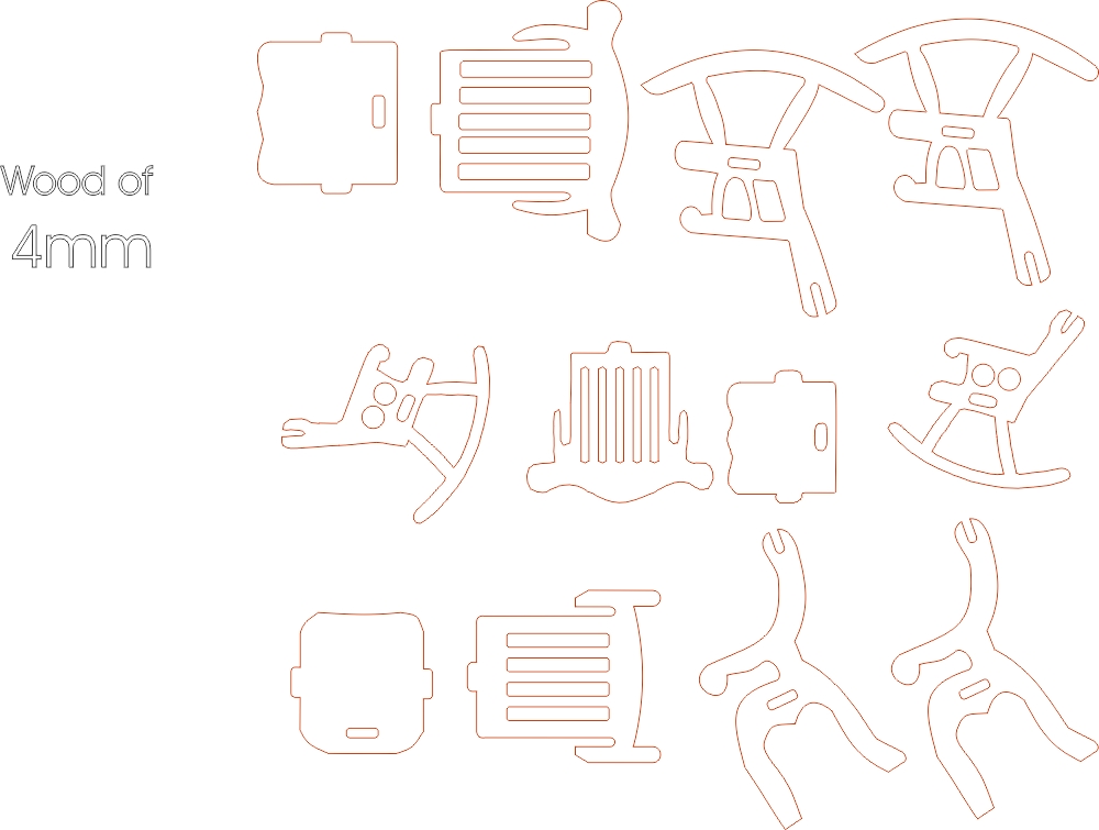 طرح صندلی با ضخامت ۴ میلی‌متر مناسب برای استفاده در دستگاه های cnc چوب و cnc لیزر - chairs 4mm dxf file