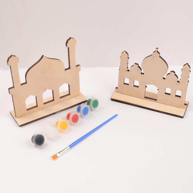 طرح چوب DIY، فعالیت کودکانه ماه رمضان، رنگ‌آمیزی مسجد خودتان مناسب برای استفاده در دستگاه های cnc چوب و cnc لیزر - laser cut diy wood ramadan kids activity paint your own mosque