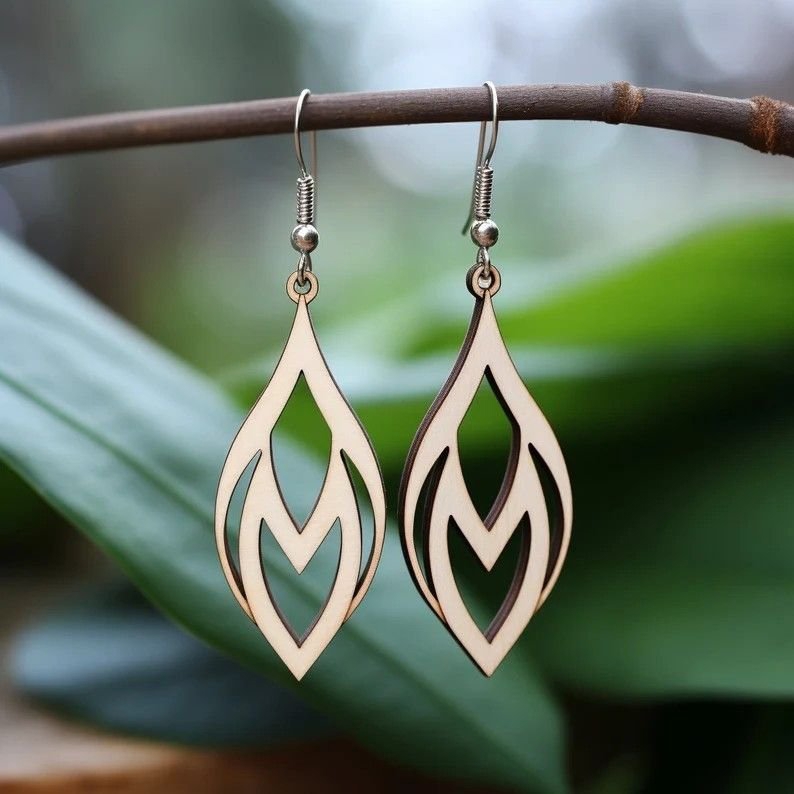 طرح گوشواره‌های اشکی چوبی مناسب برای استفاده در دستگاه های cnc چوب و cnc لیزر - laser cut wooden teardrop earrings