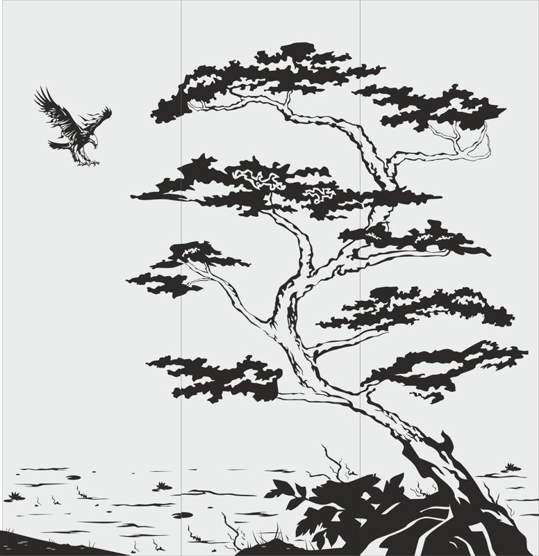 طرح پترن سندبلاست صحنه درخت مناسب برای استفاده در دستگاه های cnc چوب و cnc لیزر - tree scene sandblast pattern cdr file