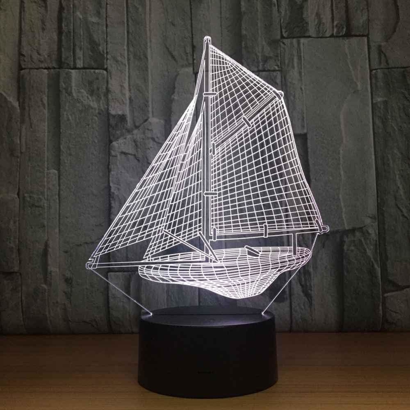 طرح چراغ خواب سه بعدی قایق بادبانی مناسب برای استفاده در دستگاه های cnc چوب و cnc لیزر - laser cut sailing boat 3d night lamp cdr file