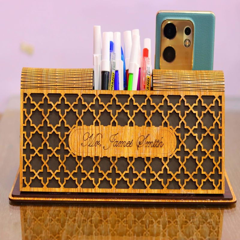 طرح میز تحریر مناسب برای استفاده در دستگاه های cnc چوب و cnc لیزر - laser cut personalized office desk organizer cdr file