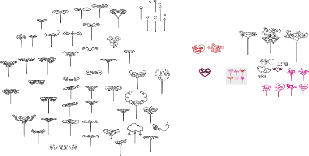 طرح فایل وکتور پک تاپ ولنتاین مناسب برای استفاده در دستگاه های cnc چوب و cnc لیزر - valentine toppers vector pack cdr file