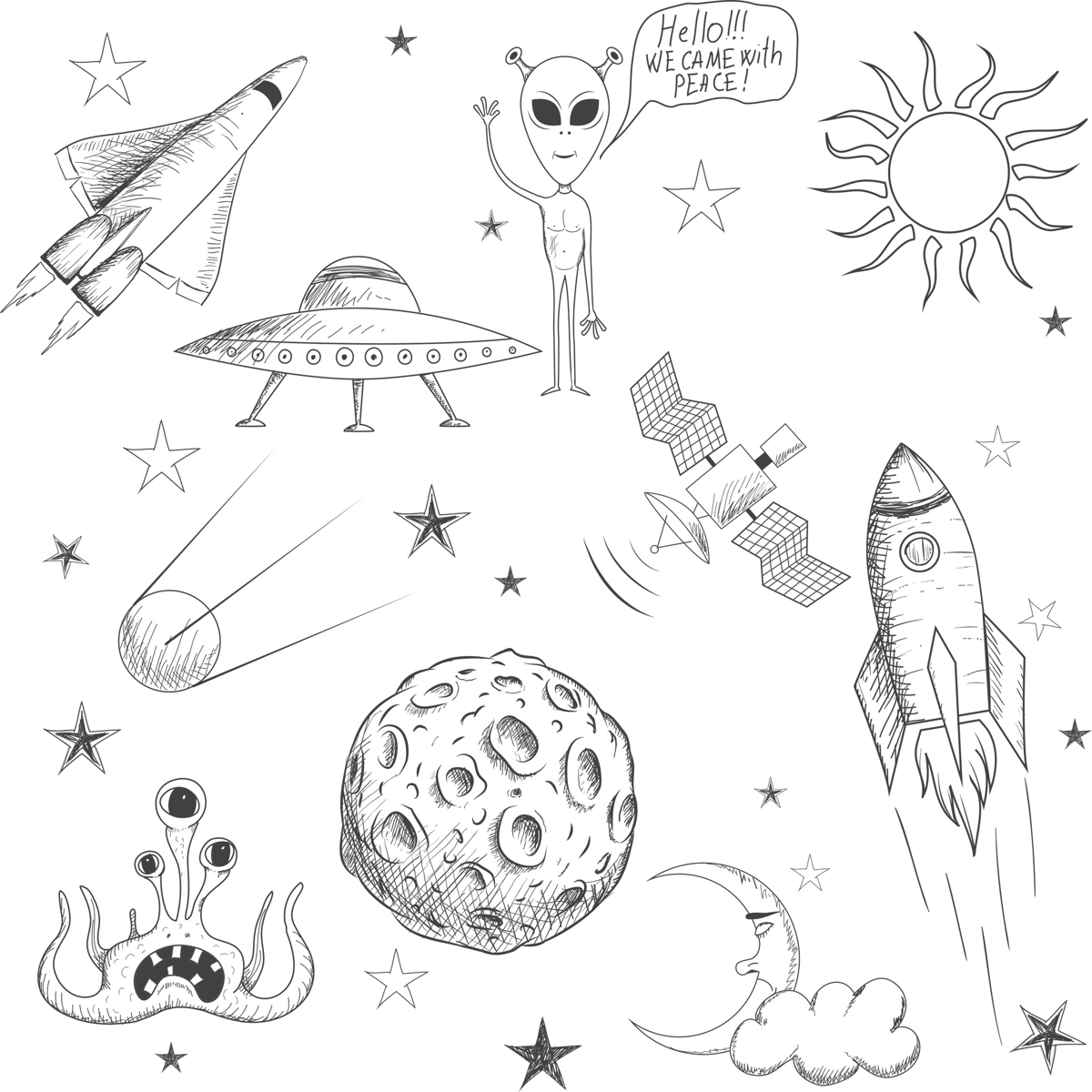 طرح فضایی مناسب برای استفاده در دستگاه های cnc چوب و cnc لیزر - space doodle cdr file