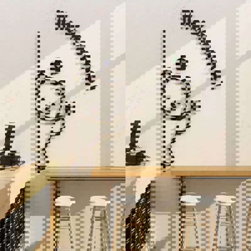 طرح دکور دیوار خوشامدگویی خرس بامزه مناسب برای استفاده در دستگاه های cnc چوب و cnc لیزر - laser cut cute bear welcome wall decor