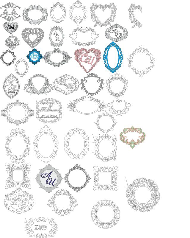 طرح مجموعه تصاویر وکتور مونوگرام عروسی مناسب برای استفاده در دستگاه های cnc چوب و cnc لیزر - wedding monogram vector art collection cdr file