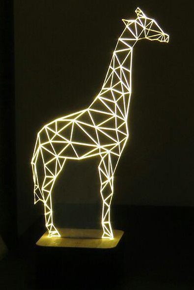 طرح چراغ خواب سه بعدی طرح زرافه مناسب برای استفاده در دستگاه های cnc چوب و cnc لیزر - laser cut giraffe 3d optical illusion night light cdr file
