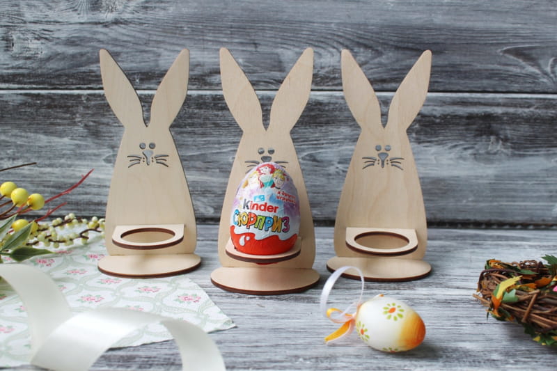 طرح جا تخم مرغی چوبی طرح خرگوش - مناسب برای استفاده در دستگاه های cnc چوب و cnc لیزر - laser cut wooden bunny egg holder cdr file