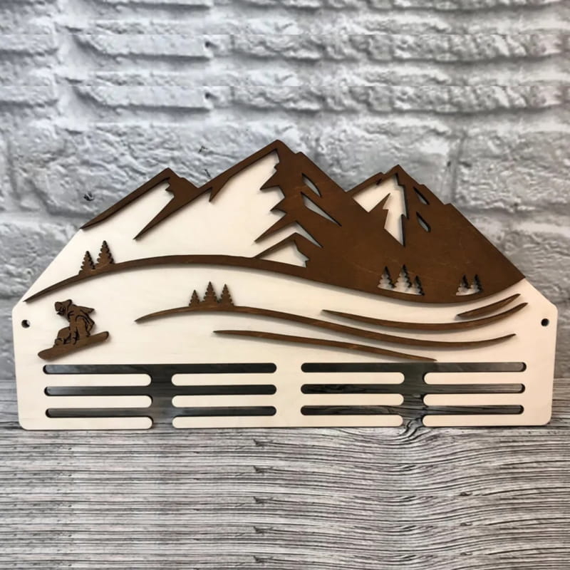 طرح آویز مدال اسکی مناسب برای استفاده در دستگاه های cnc چوب و cnc لیزر - laser cut skiing medal hanger display cdr file