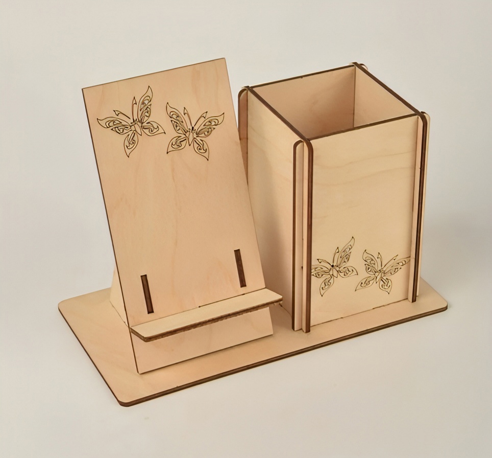 طرح گوشی و پایه خودکار مناسب برای استفاده در دستگاه های cnc چوب و cnc لیزر - laser cut phone and pen stand cdr file