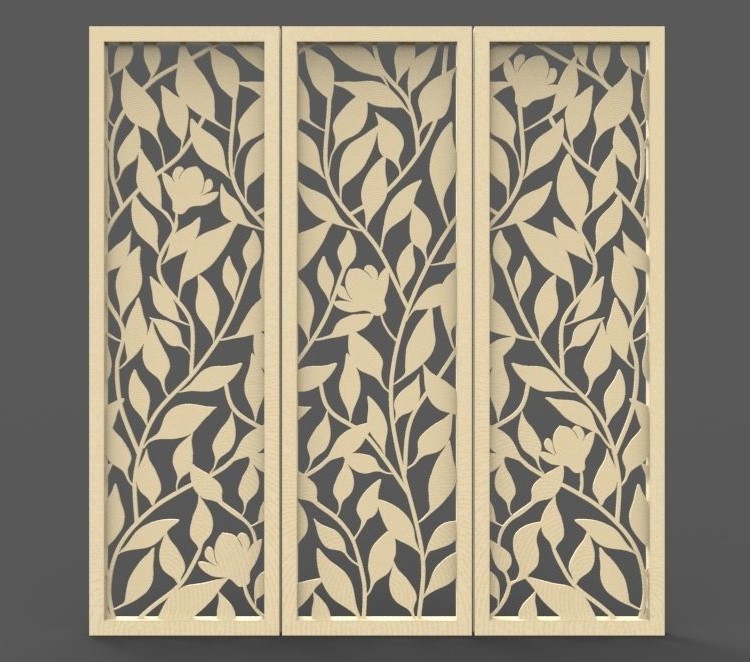 طرح و الگوی برگ ماگنولیا مناسب برای استفاده در دستگاه های cnc چوب و cnc لیزر - laser cut magnolia leaves pattern perforated screen panels dxf file