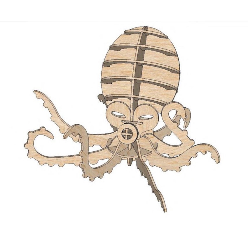 طرح پازل سه بعدی کراکن مناسب برای استفاده در دستگاه های cnc چوب و cnc لیزر - laser cut kraken 3d puzzle cdr file