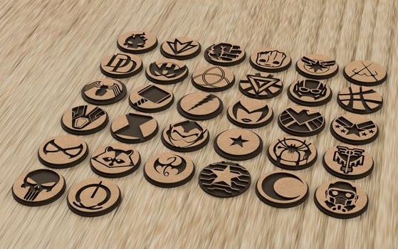 طرح نشان‌های مارول مناسب برای استفاده در دستگاه های cnc چوب و cnc لیزر - laser cut marvel badges svg file