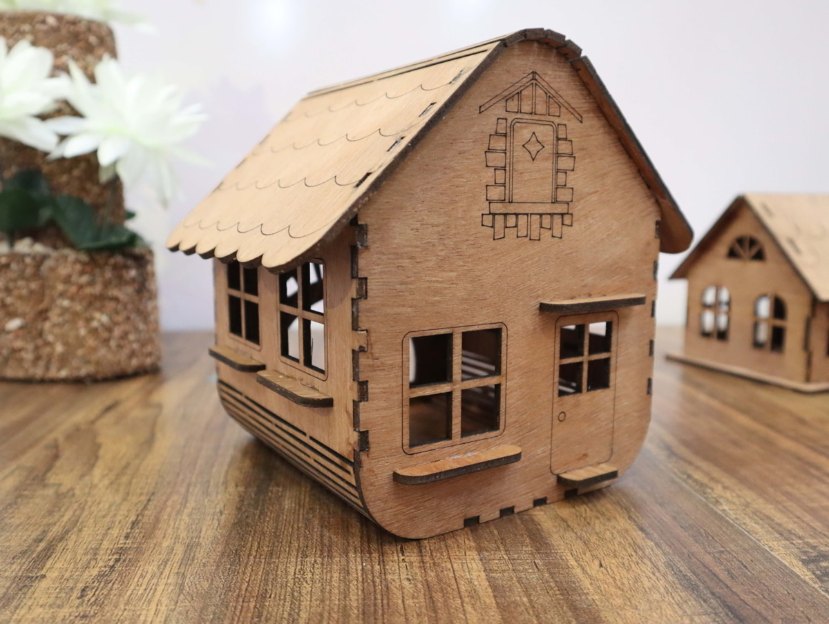 طرح خانه چوبی و ضخامت 3 میلی‌متر مناسب برای استفاده در دستگاه های cnc چوب و cnc لیزر - laser cut wooden house template 3mm cdr file