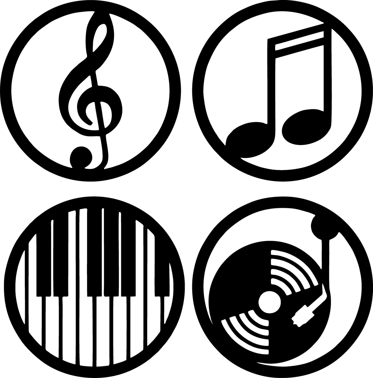 طرح برچسب‌های دایره موسیقی مناسب برای استفاده در دستگاه های cnc چوب و cnc لیزر - music circle labels cdr file