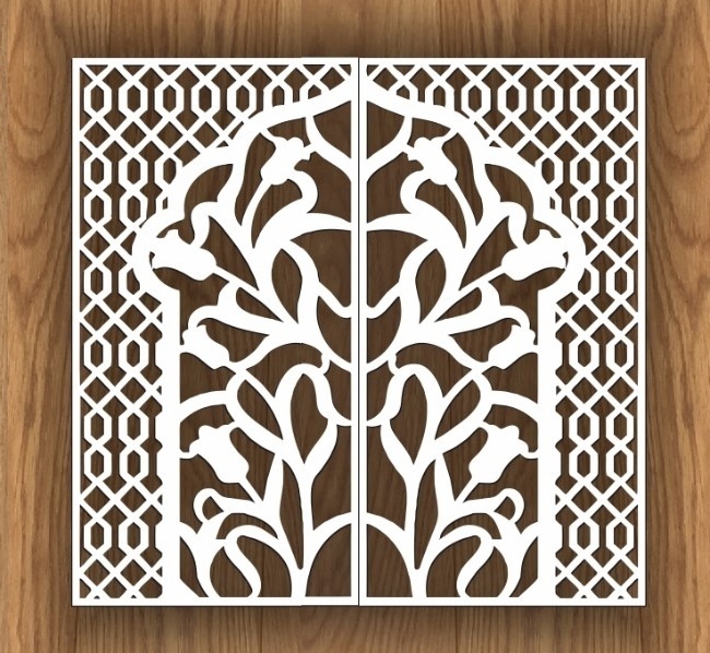 طرح پرده تزئینی مناسب برای استفاده در دستگاه های cnc چوب و cnc لیزر - laser cut decorative screen design cdr file