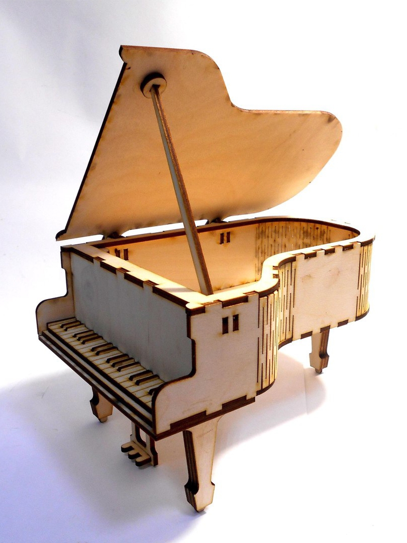 طرح جعبه به شکل پیانو مناسب برای استفاده در دستگاه های cnc چوب و cnc لیزر - laser cut piano shaped box cdr file
