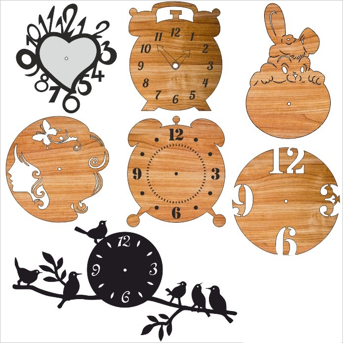 طرح ساعت دیواری آنالوگ تزئینی مناسب برای استفاده در دستگاه های cnc چوب و cnc لیزر - laser cut decorative analog wall clocks cdr file