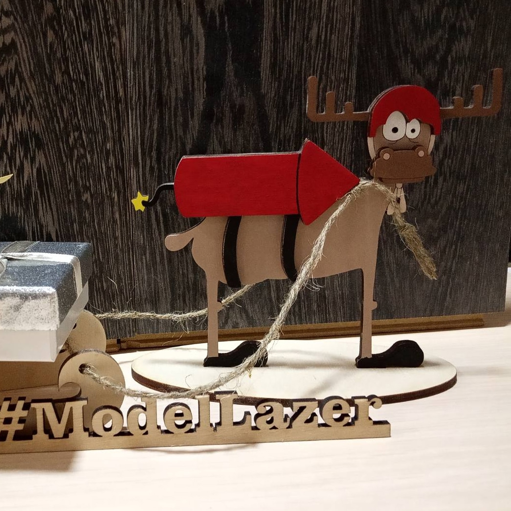 طرح گوزن شمالی و سورتمه مناسب برای استفاده در دستگاه های cnc چوب و cnc لیزر - laser cut reindeer and sleigh cdr file