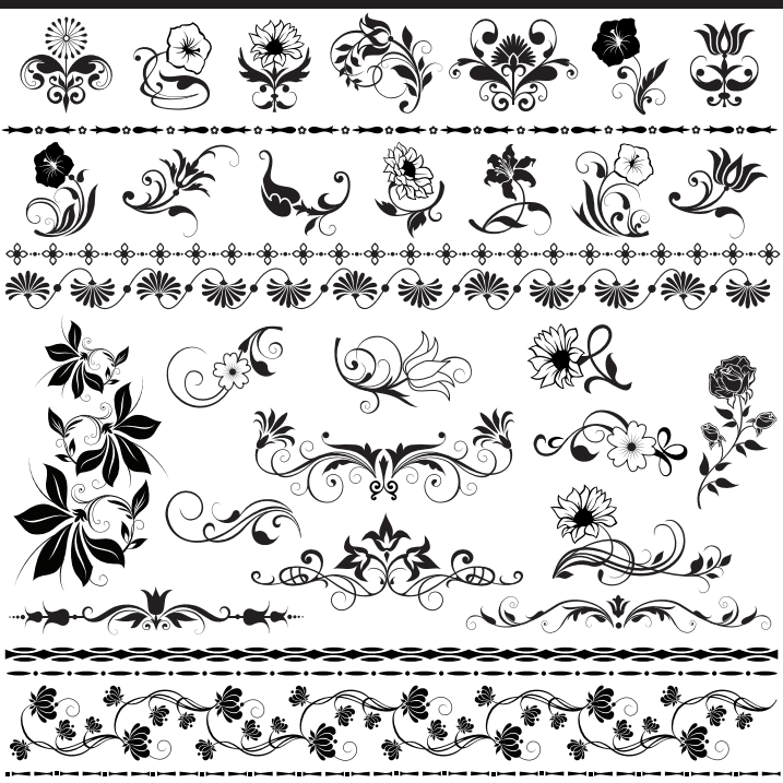 طرح المان‌های تزئینی گلدار مناسب برای استفاده در دستگاه های cnc چوب و cnc لیزر - floral decorative elements eps file