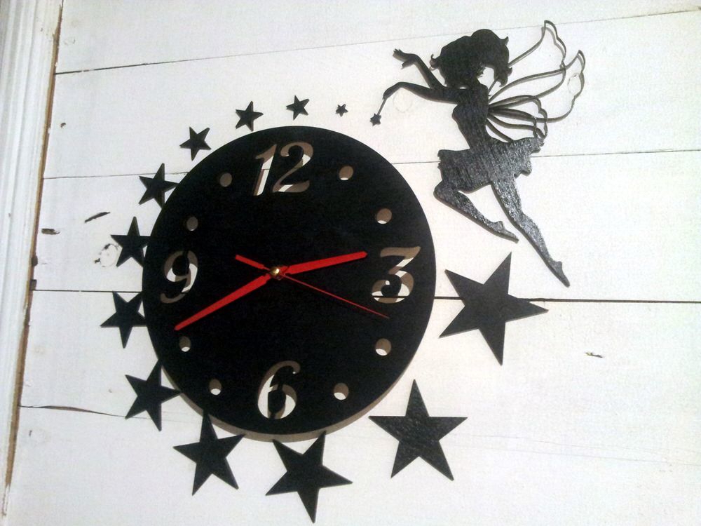 طرح ساعت دیواری با طرح پری مناسب برای استفاده در دستگاه های cnc چوب و cnc لیزر - laser cut wall clock with fairy cdr file