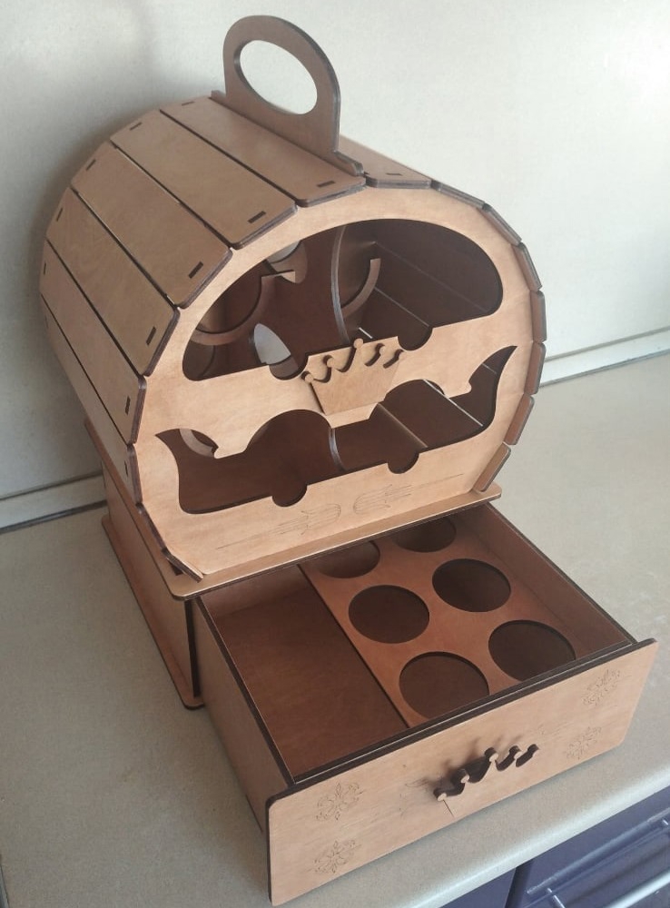 طرح بشکه نوشابه مینی بار مناسب برای استفاده در دستگاه های cnc چوب و cnc لیزر - laser cut wine barrel mini bar cdr file