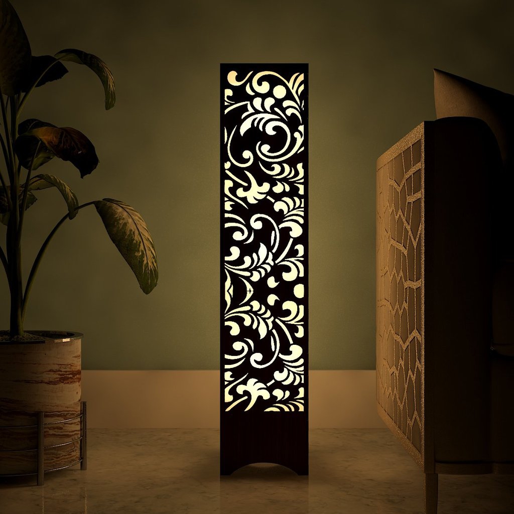 طرح چراغ رومیزی چوبی طرح گل مناسب برای استفاده در دستگاه های cnc چوب و cnc لیزر - laser cut flower design wooden floor lamp cdr file