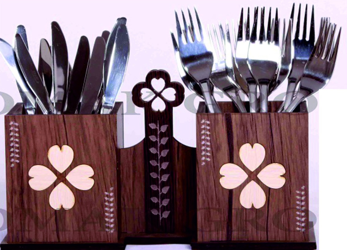 طرح جا قاشق و چنگال چوبی آشپزخانه مناسب برای استفاده در دستگاه های cnc چوب و cnc لیزر - laser cut wooden kitchen utensil holder cutlery organizer spoon stand dxf file