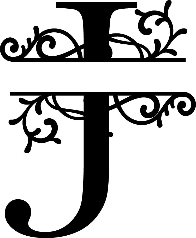 طرح مونوگرام شکفته حرف J مناسب برای استفاده در دستگاه های cnc چوب و cnc لیزر - flourished split monogram j letter eps file
