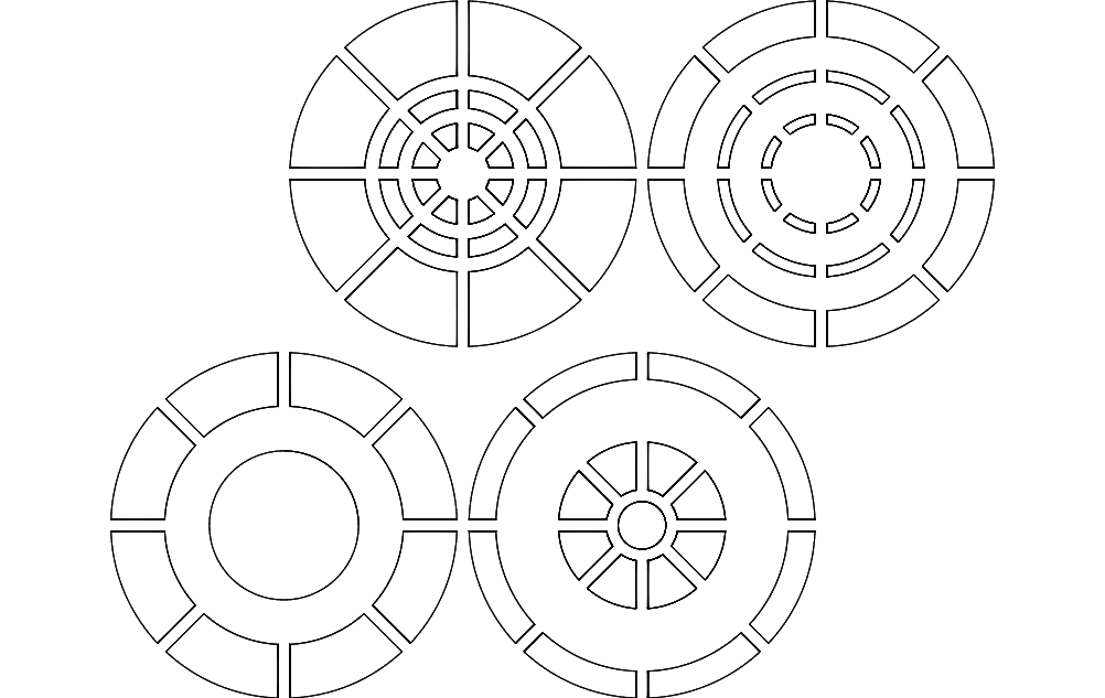 طرح دایره ۴ ۴ مناسب برای استفاده در دستگاه های cnc چوب و cnc لیزر - circles 4 4 dxf file